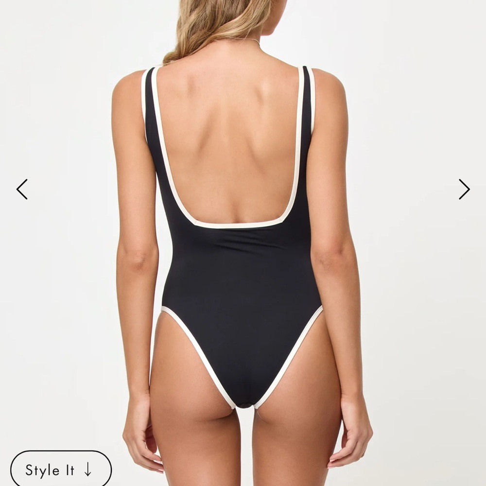 l*space Mauve Taupe One-Piece Swimsuit with White Trim - Picture 6 of 6